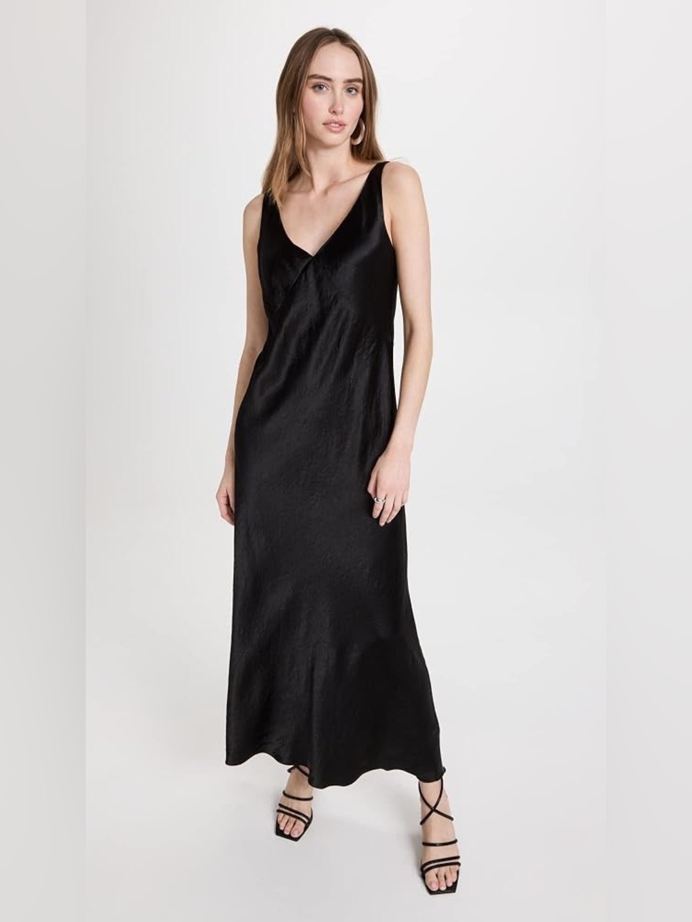 A New Day Sleeveless Satin V-Neck Maxi Slip Dress Jet Black Medium NWOT